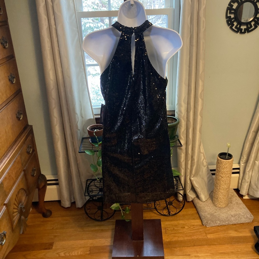 One Heart Clothing Los Angeles black sequined halter dress size small.